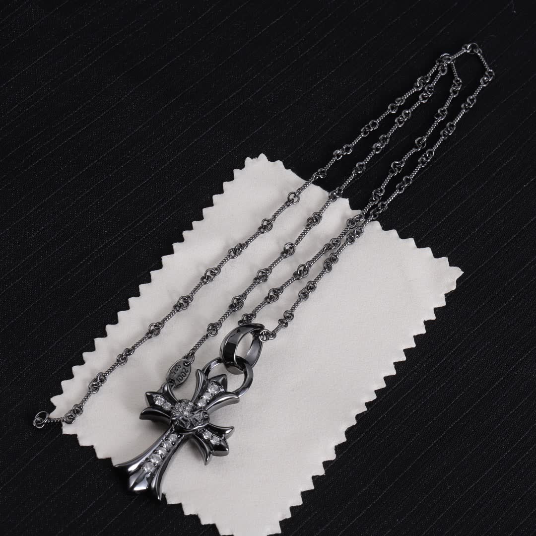 Chrome Hearts Chromatic Hearts Silver Cross Pendant with Diamonds
